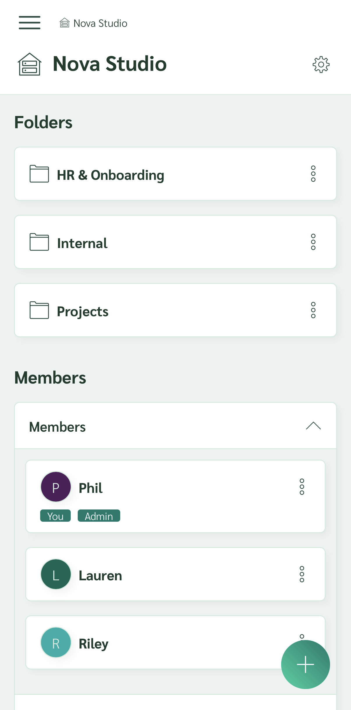 Team spaces for shared checklists